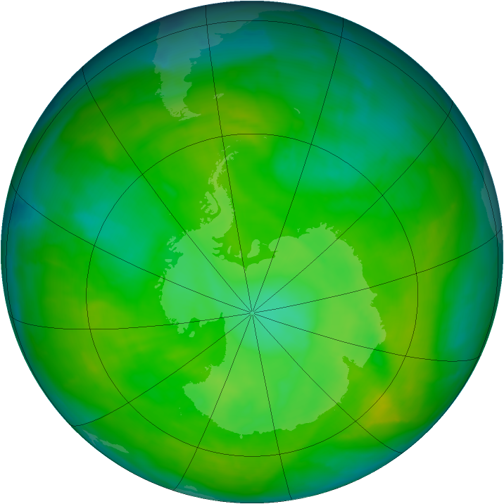 Antarctic ozone map for 03 December 2012